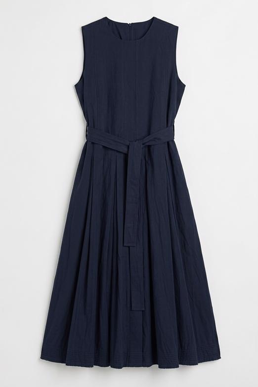 Pileli Coton Midi Elbise