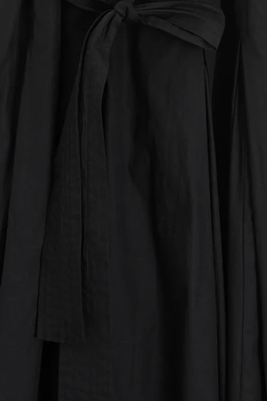 Bayan Siyah Pileli Coton Midi Elbise - BSL