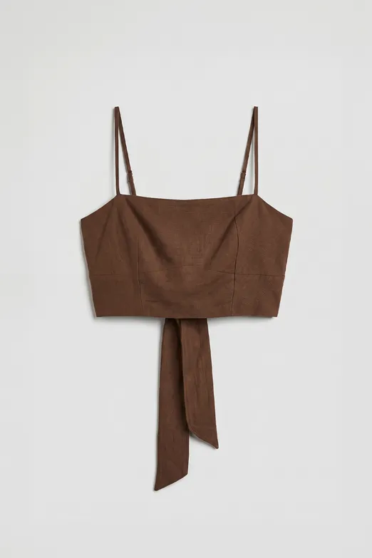 Bayan Kahverengi Keten Arkadan Bağlamalı Bustiyer - BSL