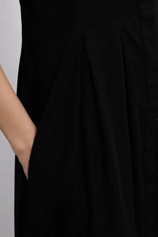 Bayan Siyah Volanlı Midi Boy Gömlek Elbise - BSL