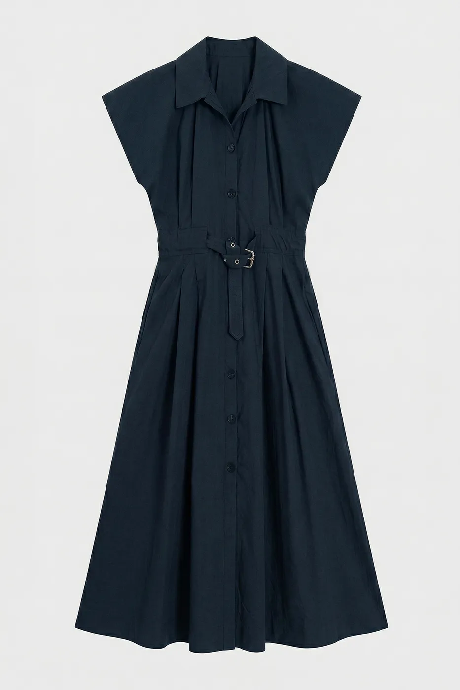 Bayan Lacivert Pileli Maksi Cotton Elbise