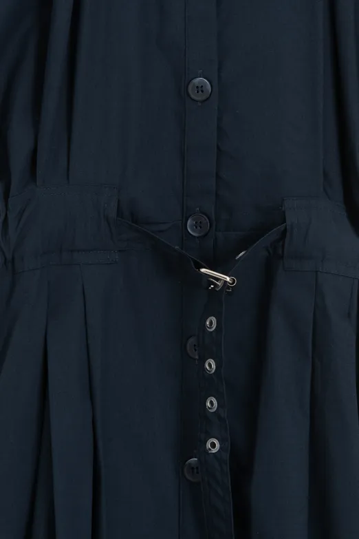 Bayan Lacivert Pileli Maksi Cotton Elbise - BSL