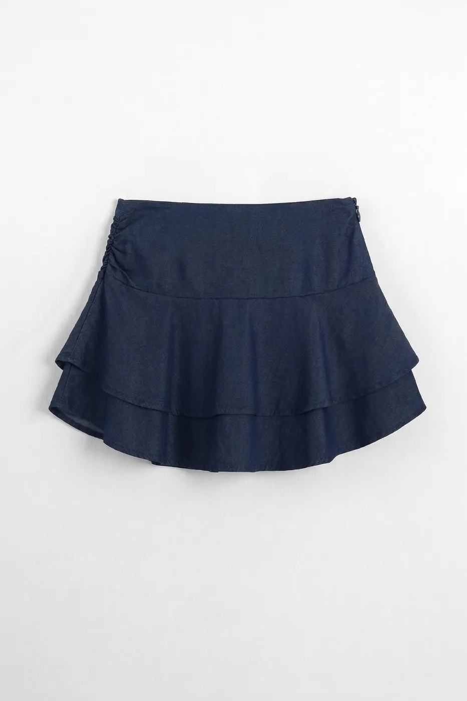 Bayan Lacivert Katlı Mini Denim Şortlu Etek