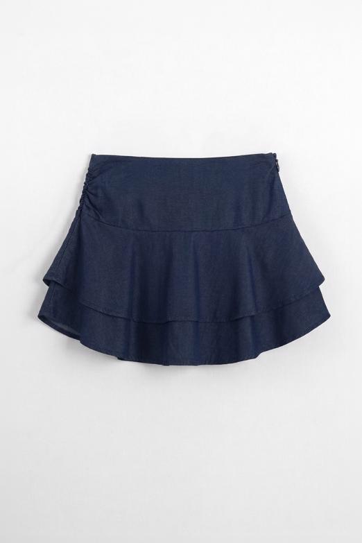 Katlı Mini Denim Şortlu Etek