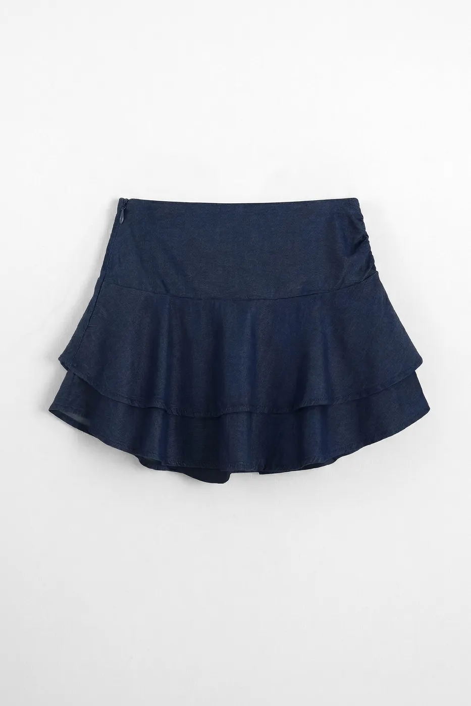 Bayan Lacivert Katlı Mini Denim Şortlu Etek