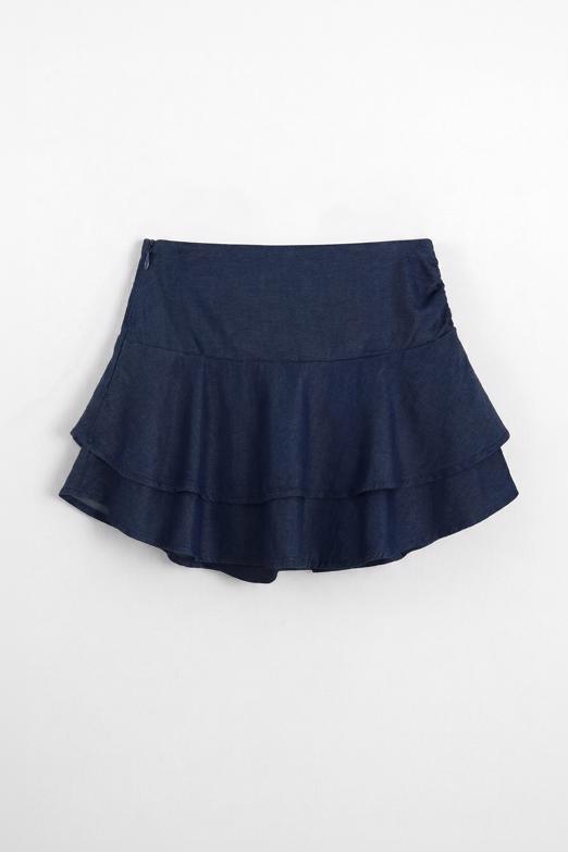 Katlı Mini Denim Şortlu Etek