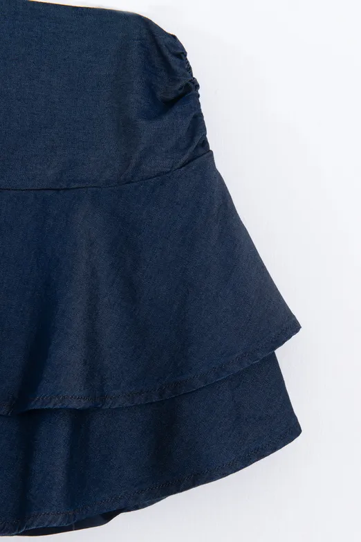 Bayan Lacivert Katlı Mini Denim Şortlu Etek - BSL