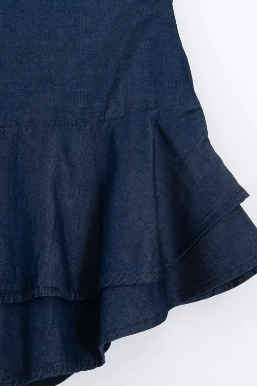 Bayan Lacivert Katlı Mini Denim Şortlu Etek - BSL