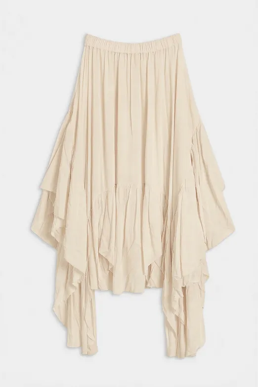 Bayan Bej Mendil Etek Detaylı Midi Etek - BSL