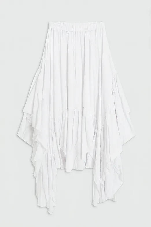 Bayan Beyaz Mendil Etek Detaylı Midi Etek - BSL