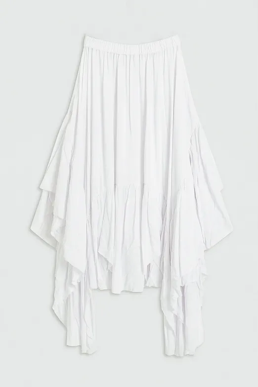 Bayan Beyaz Mendil Etek Detaylı Midi Etek - BSL