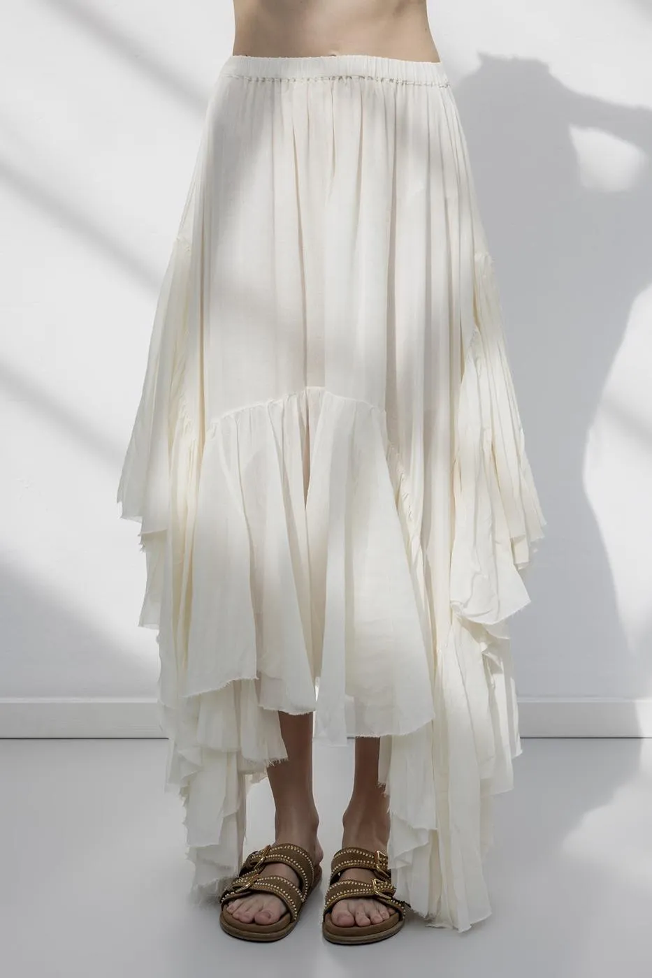 Bayan Ekru Mendil Etek Detaylı Midi Etek