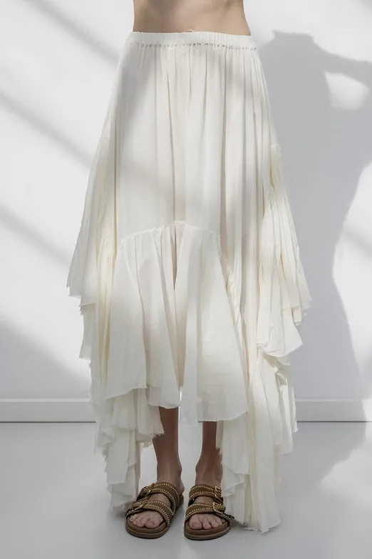 Bayan Ekru Mendil Etek Detaylı Midi Etek - BSL