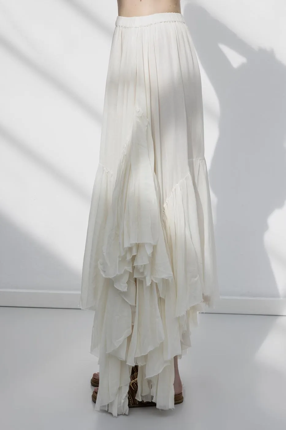 Bayan Ekru Mendil Etek Detaylı Midi Etek