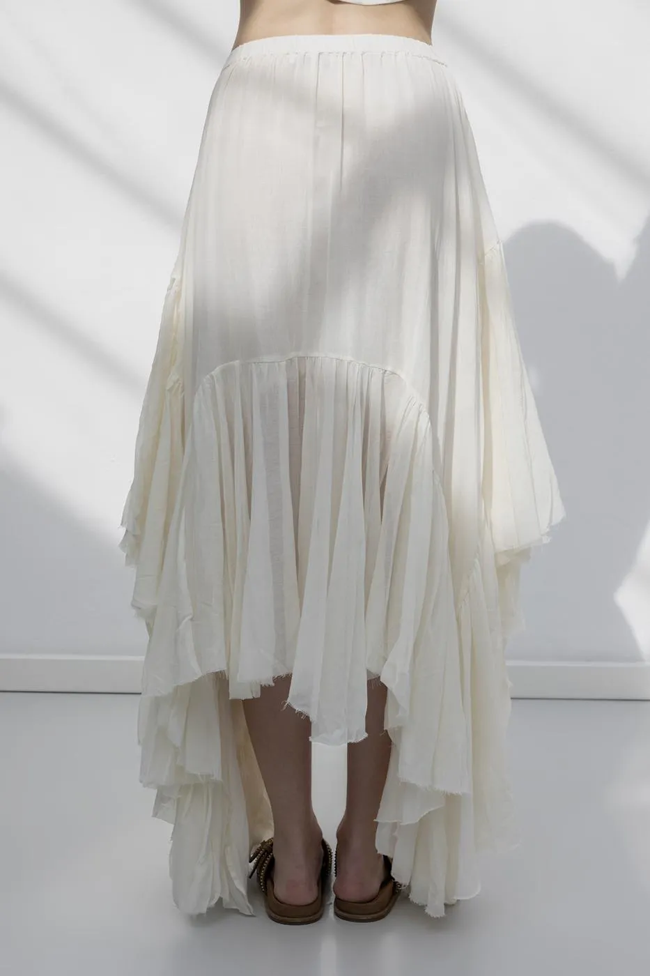 Bayan Ekru Mendil Etek Detaylı Midi Etek