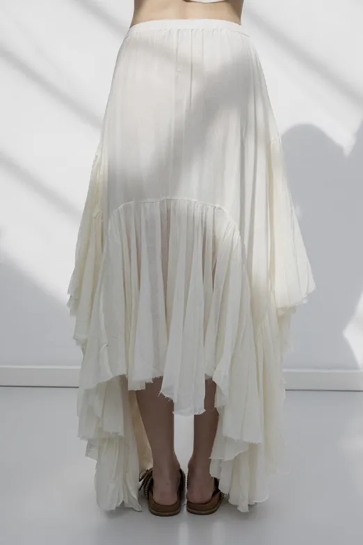 Bayan Ekru Mendil Etek Detaylı Midi Etek - BSL