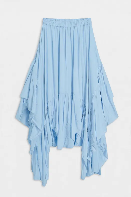 Bayan Mavi Mendil Etek Detaylı Midi Etek - BSL