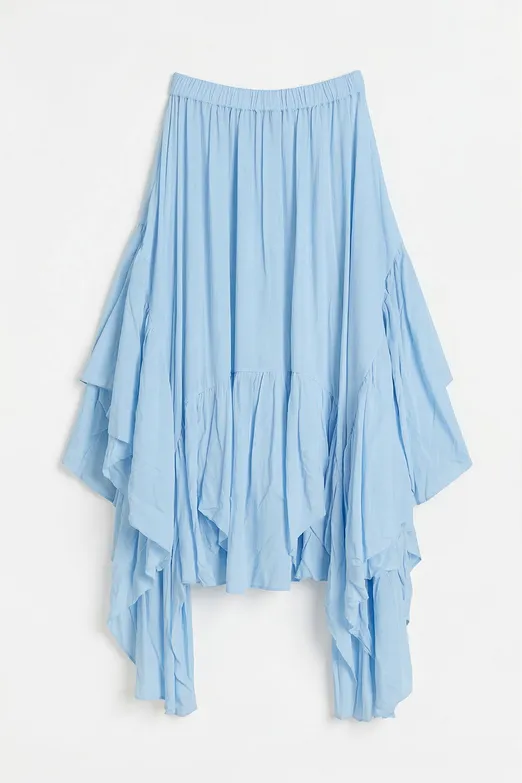 Bayan Mavi Mendil Etek Detaylı Midi Etek - BSL