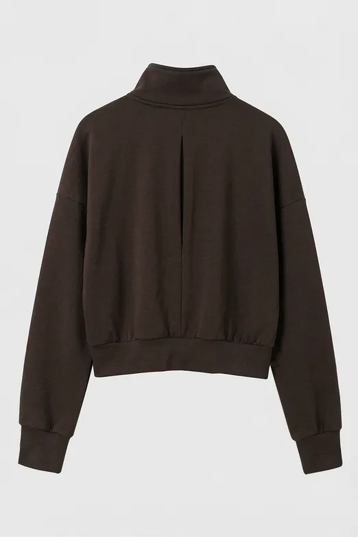 Bayan Kahverengi Fermuarlı Sweatshirt - BSL