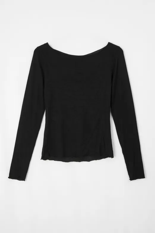 Bayan Siyah Kayık Yakalı Likralı Top - BSL