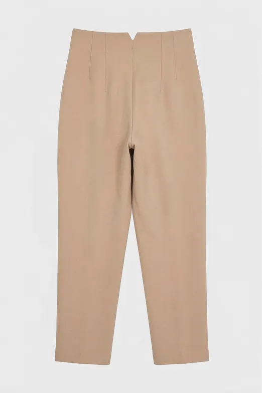 Bayan Bej Yüksek Bel Pensli Cigaretti Pantolon - BSL