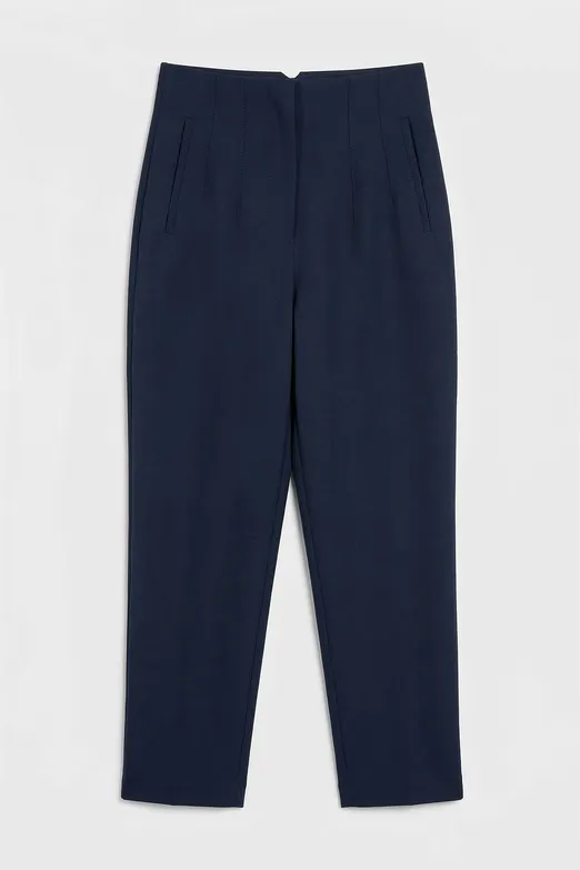 Bayan Lacivert Yüksek Bel Pensli Cigaretti Pantolon - BSL