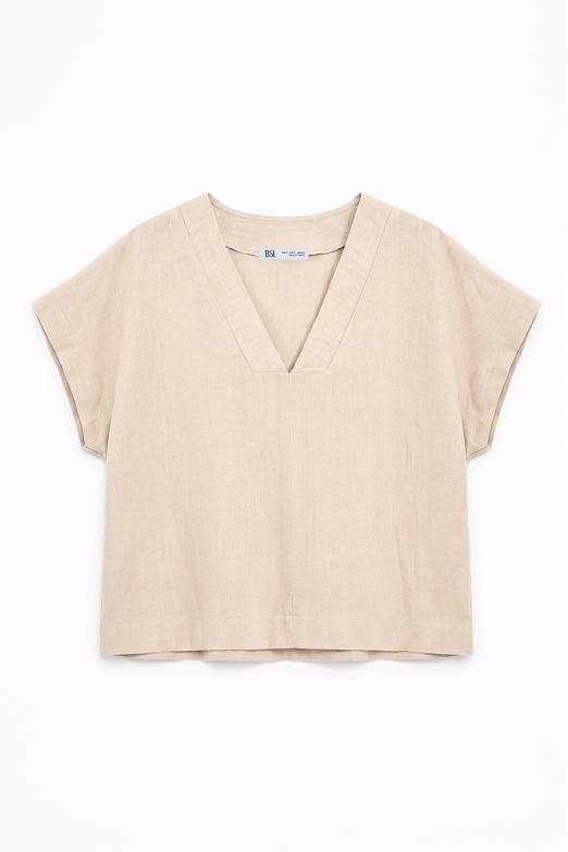 %100 Keten V Yakalı Bluz