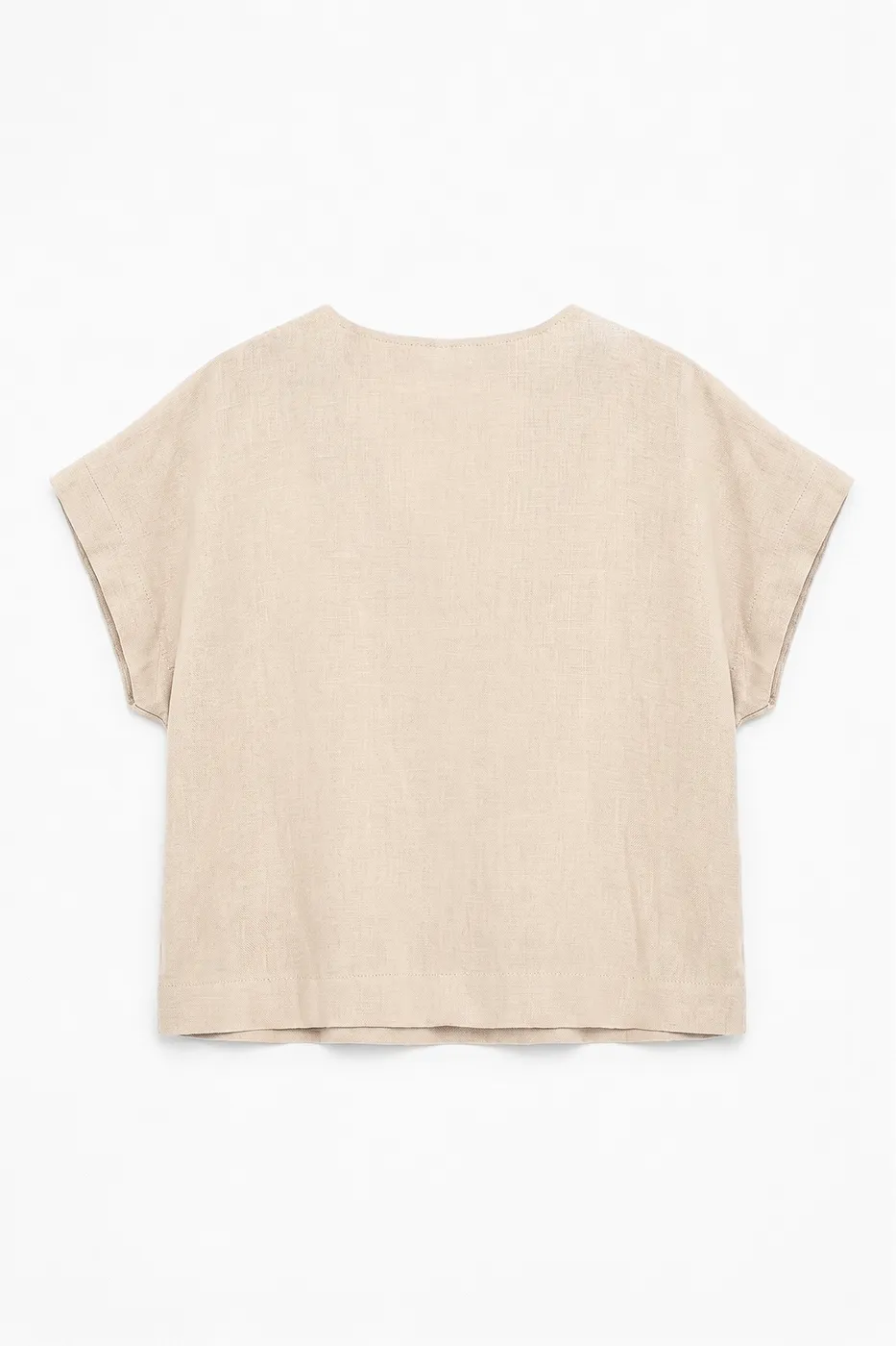 Bayan Bej %100 Keten V Yakalı Bluz