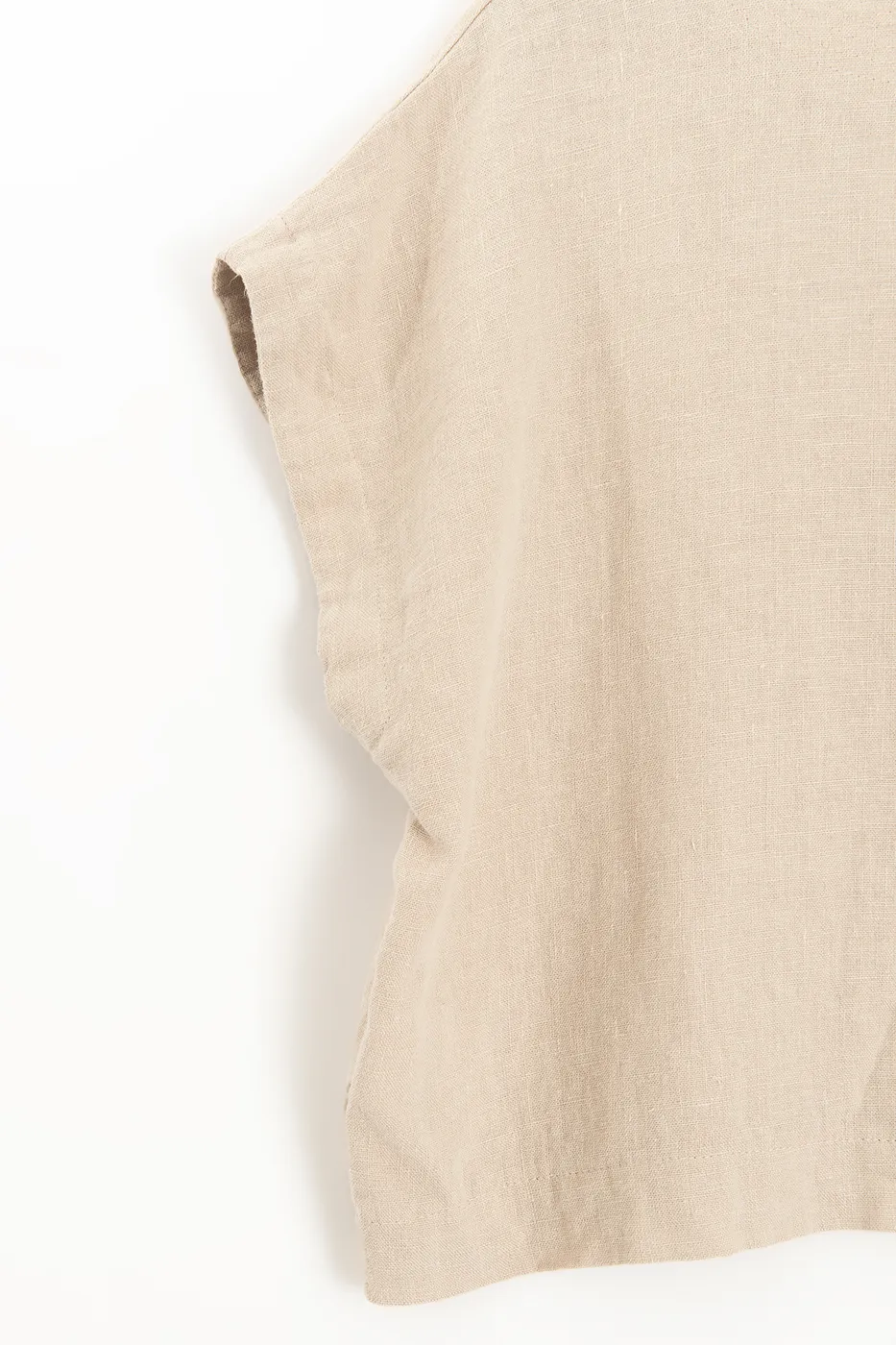 Bayan Bej %100 Keten V Yakalı Bluz