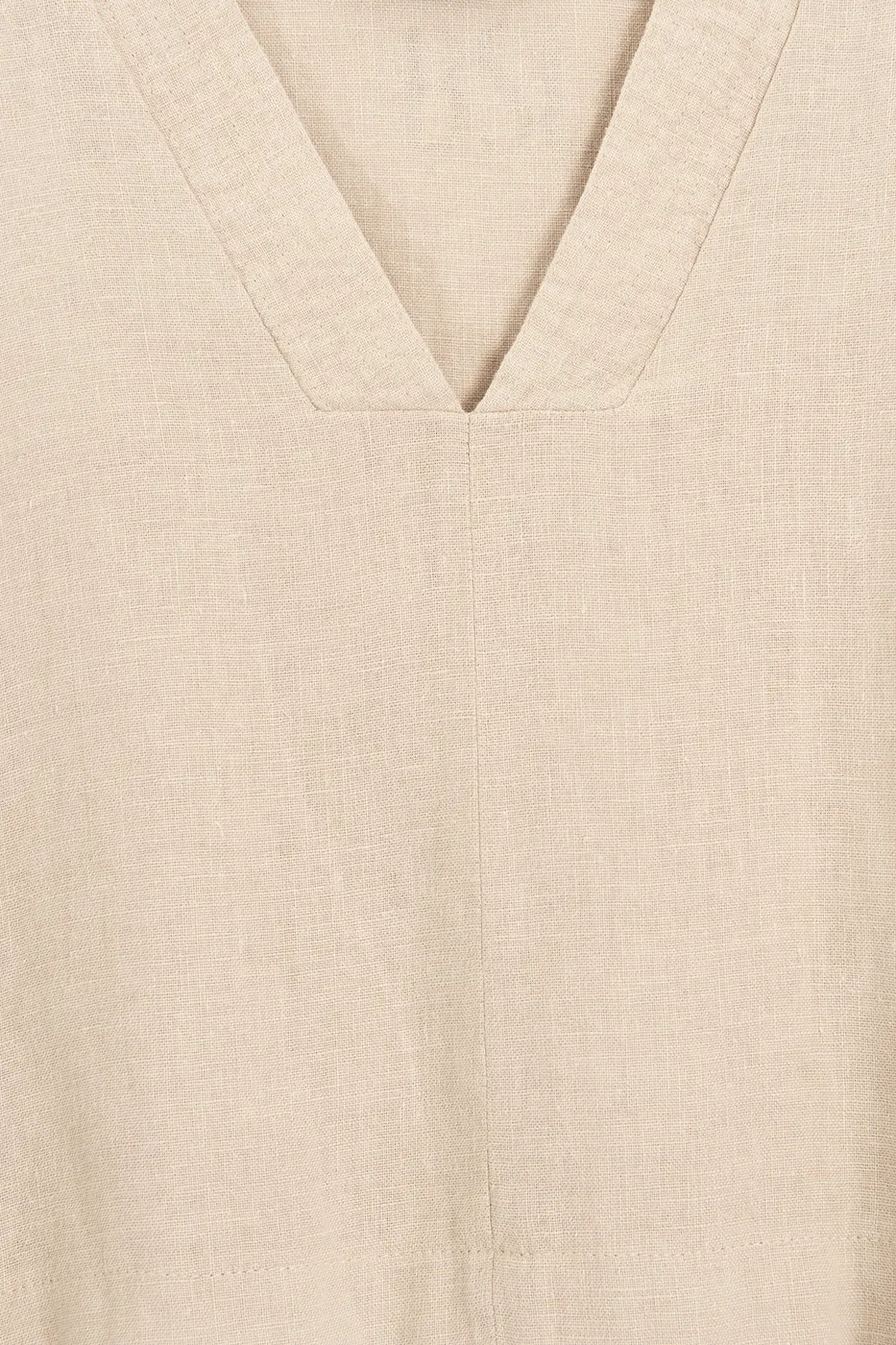 Bayan Bej %100 Keten V Yakalı Bluz