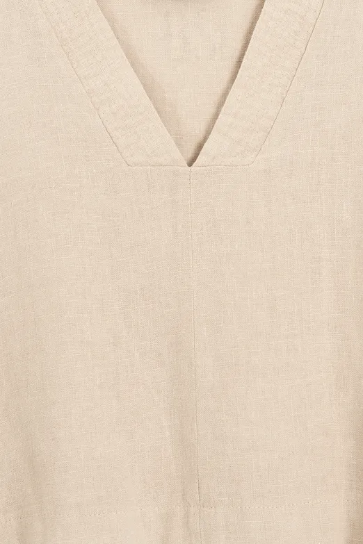 Bayan Bej %100 Keten V Yakalı Bluz - BSL
