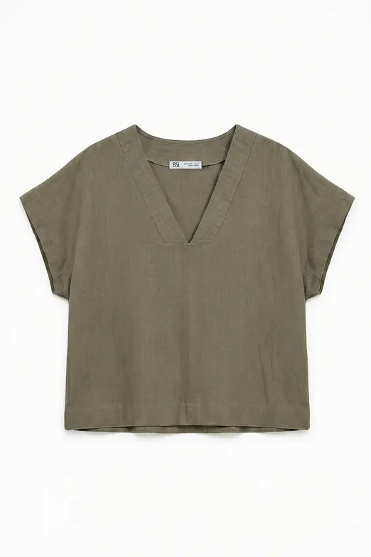 Bayan Haki %100 Keten V Yakalı Bluz - BSL