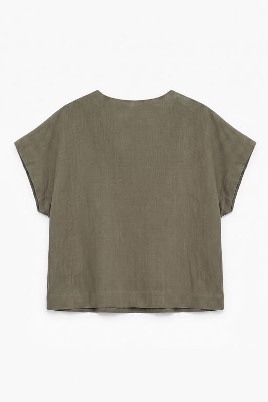 %100 Keten V Yakalı Bluz