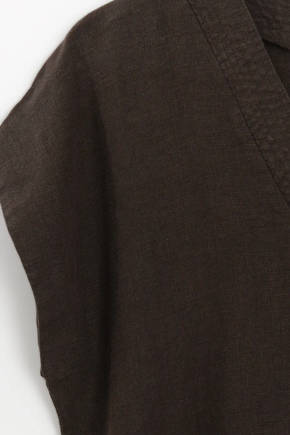 Bayan Kahverengi %100 Keten V Yakalı Bluz