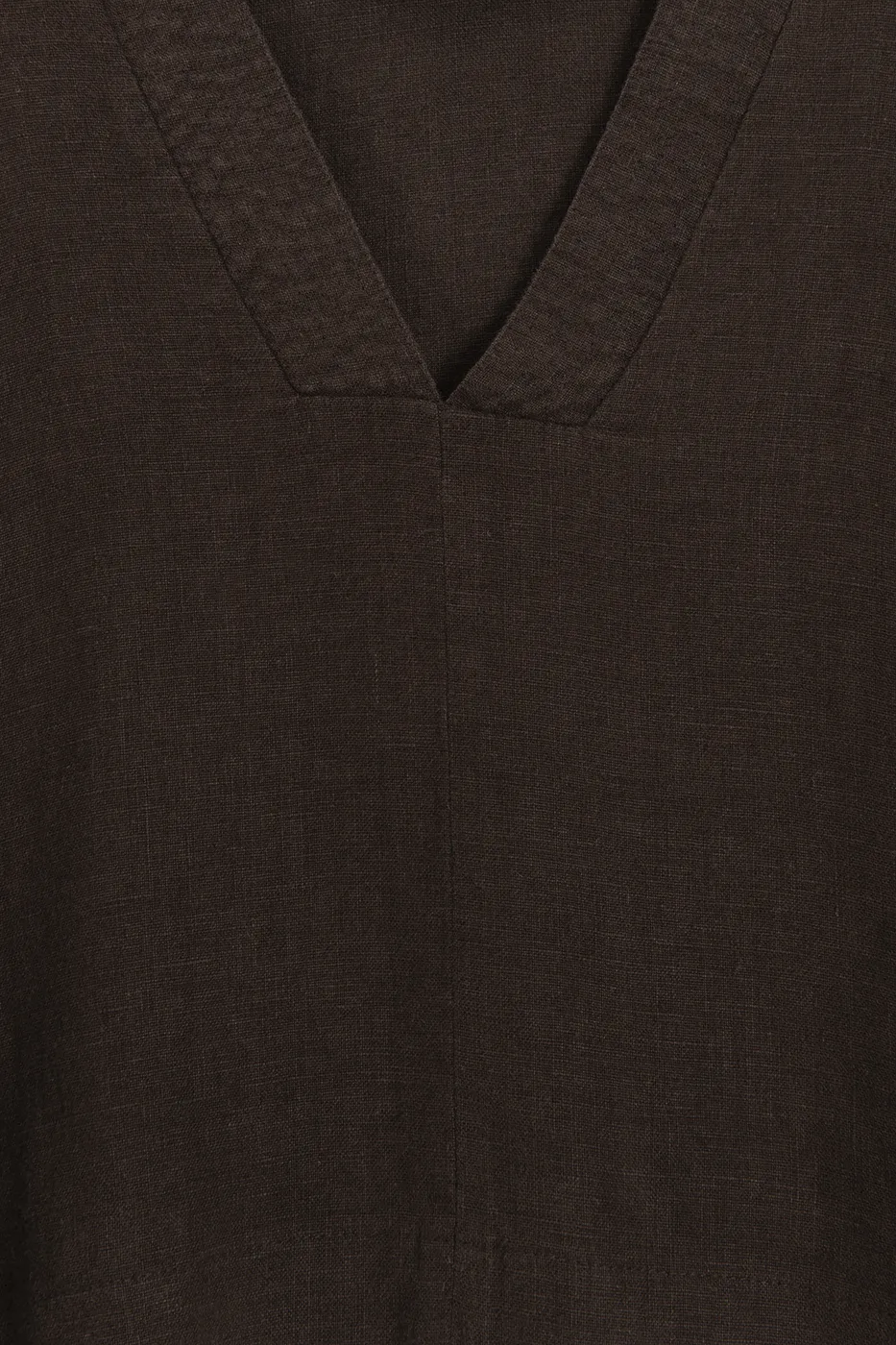 Bayan Kahverengi %100 Keten V Yakalı Bluz