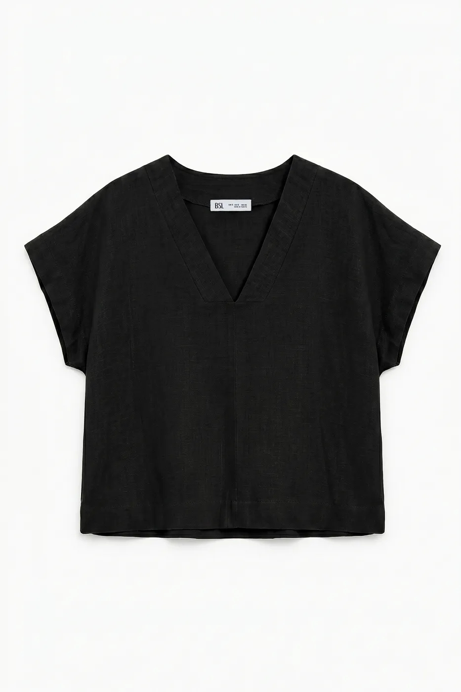 Bayan Siyah %100 Keten V Yakalı Bluz