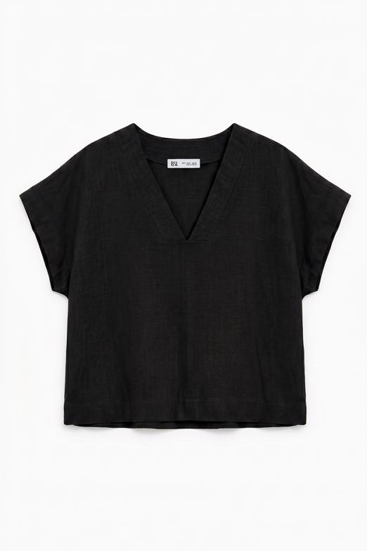 %100 Keten V Yakalı Bluz