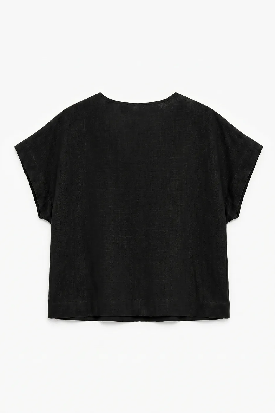 Bayan Siyah %100 Keten V Yakalı Bluz