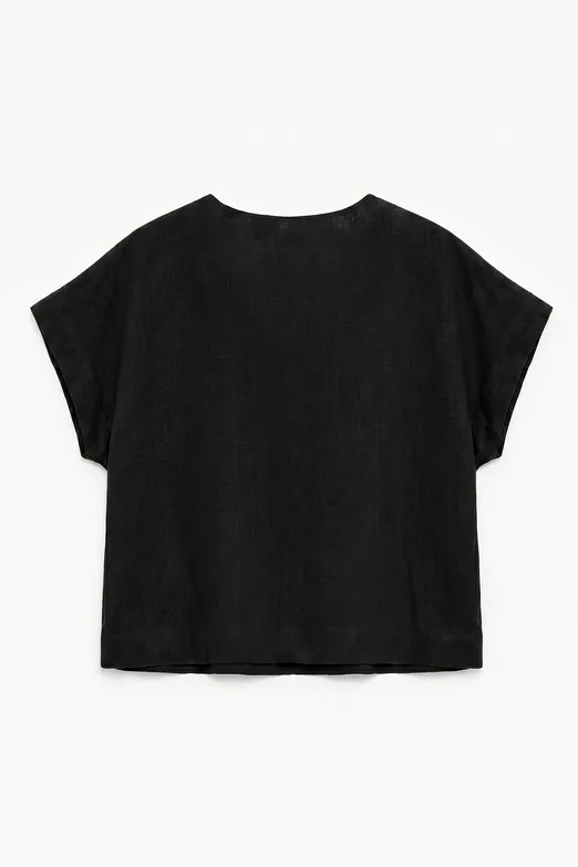 Bayan Siyah %100 Keten V Yakalı Bluz - BSL