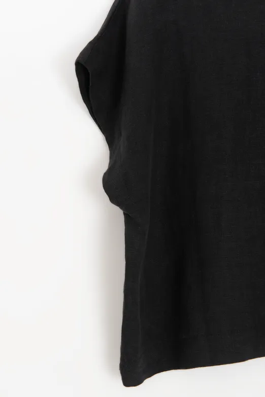 Bayan Siyah %100 Keten V Yakalı Bluz - BSL