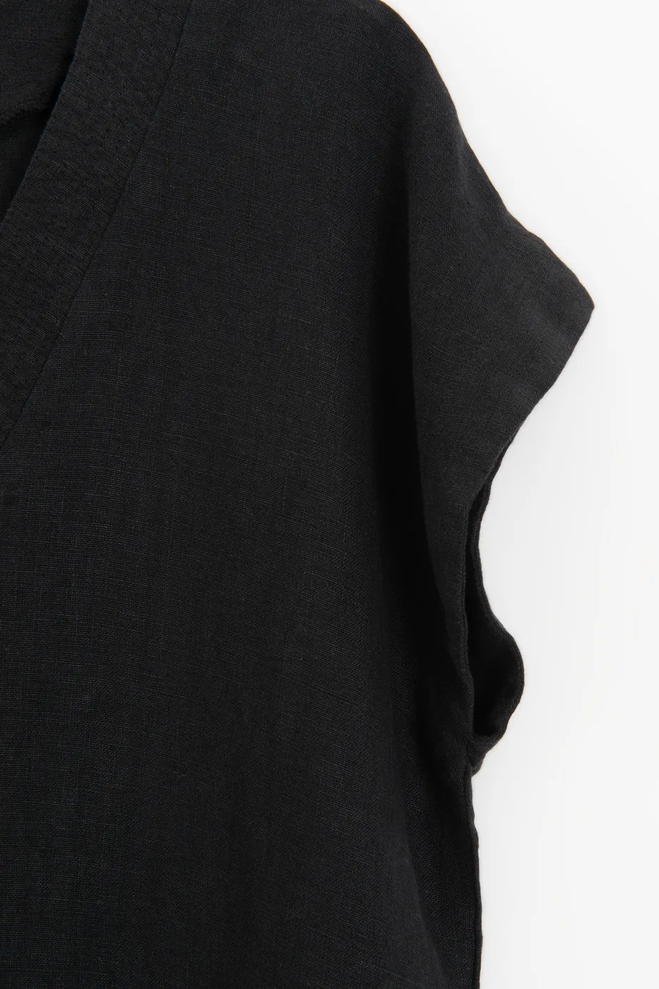 Bayan Siyah %100 Keten V Yakalı Bluz