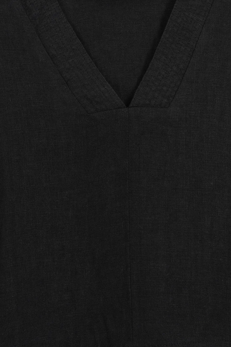 Bayan Siyah %100 Keten V Yakalı Bluz