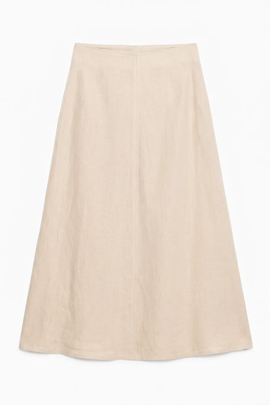 Bayan Bej %100 Keten Volanlı Midi  Etek