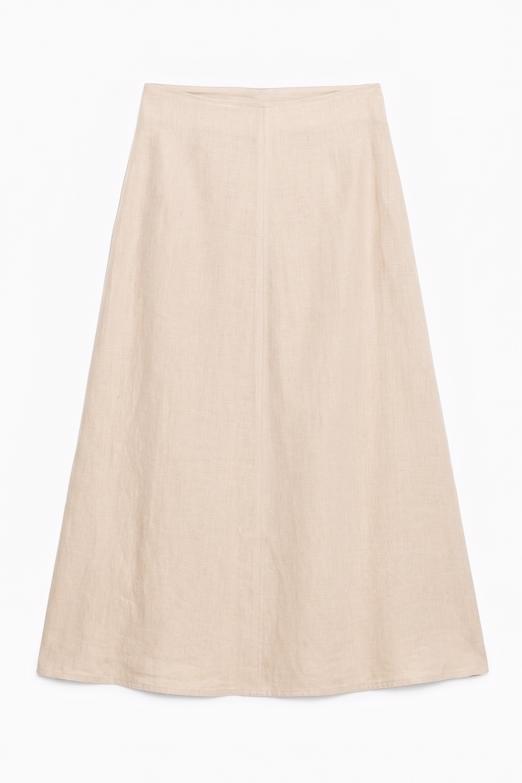 %100 Keten Volanlı Midi  Etek