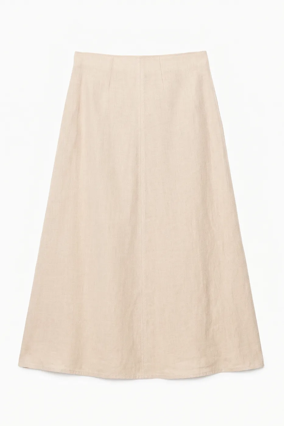 Bayan Bej %100 Keten Volanlı Midi  Etek