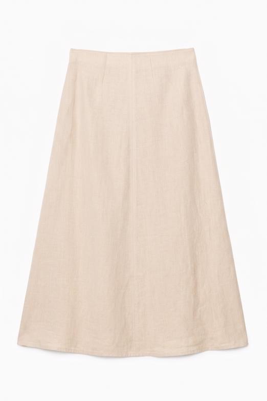 %100 Keten Volanlı Midi  Etek