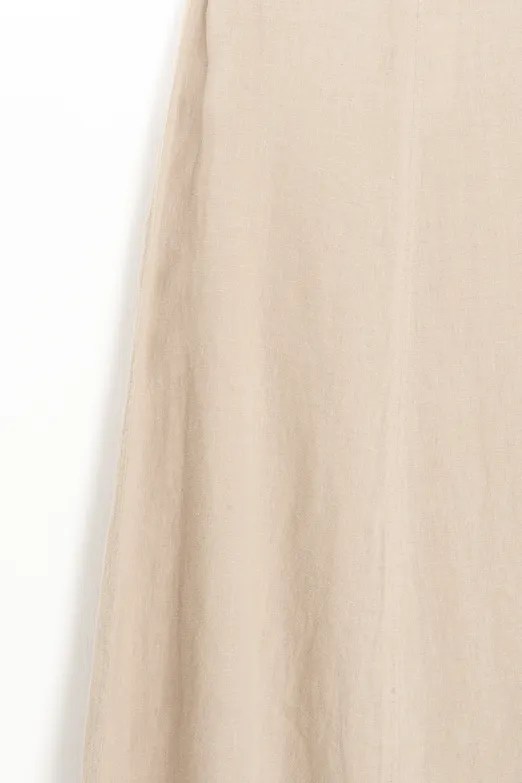 Bayan Bej %100 Keten Volanlı Midi Etek - BSL
