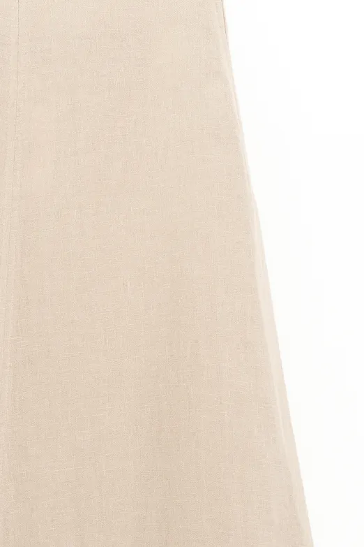 Bayan Bej %100 Keten Volanlı Midi Etek - BSL