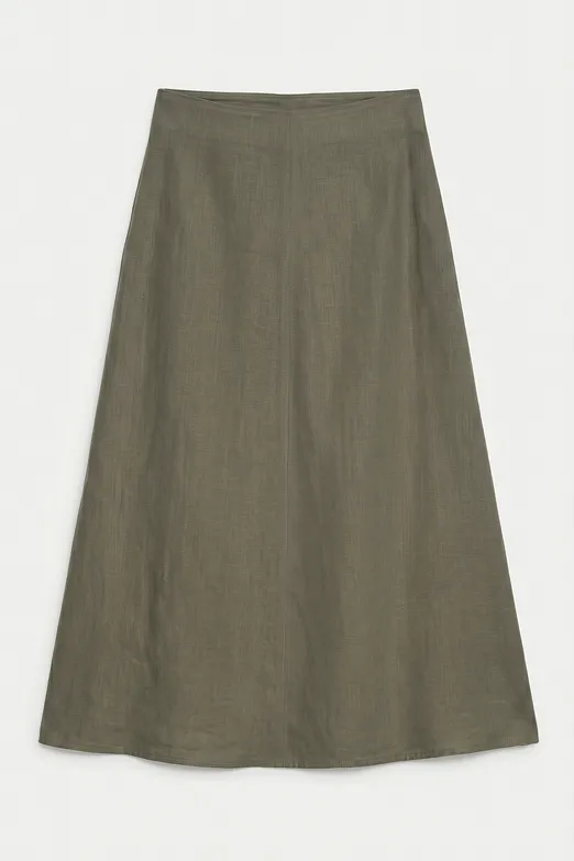 Bayan Haki %100 Keten Volanlı Midi  Etek - BSL
