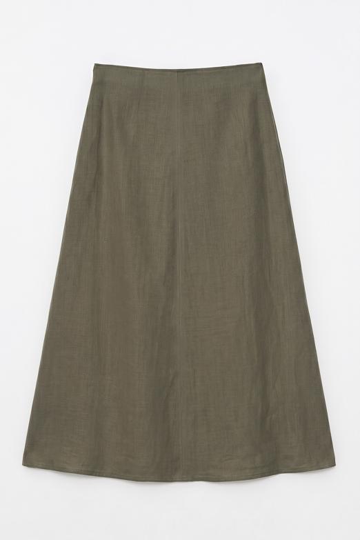 %100 Keten Volanlı Midi  Etek